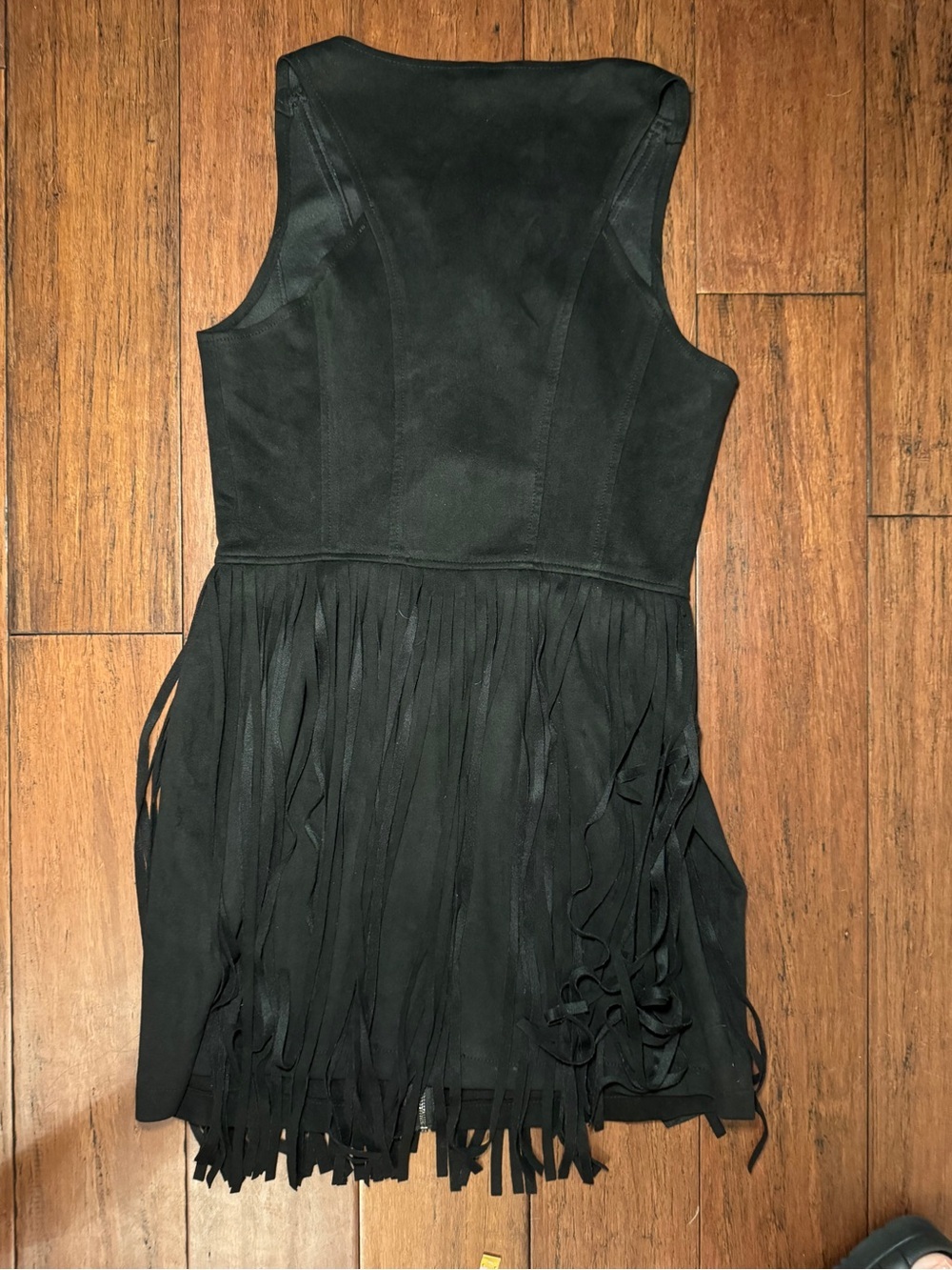 NOLESS Black Faux Suede Fringe Dress Zip Front Sleeveless Boho Western M - Picture 9 of 12